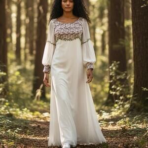 Vintage 1970s Boho Renaissance Wedding Dress size 11 (small)